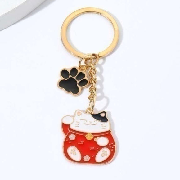 Chinese Lucky Cat Paw Charm Keychain Golden Maneki Neko Money Fortune Gift - Picture 4 of 6